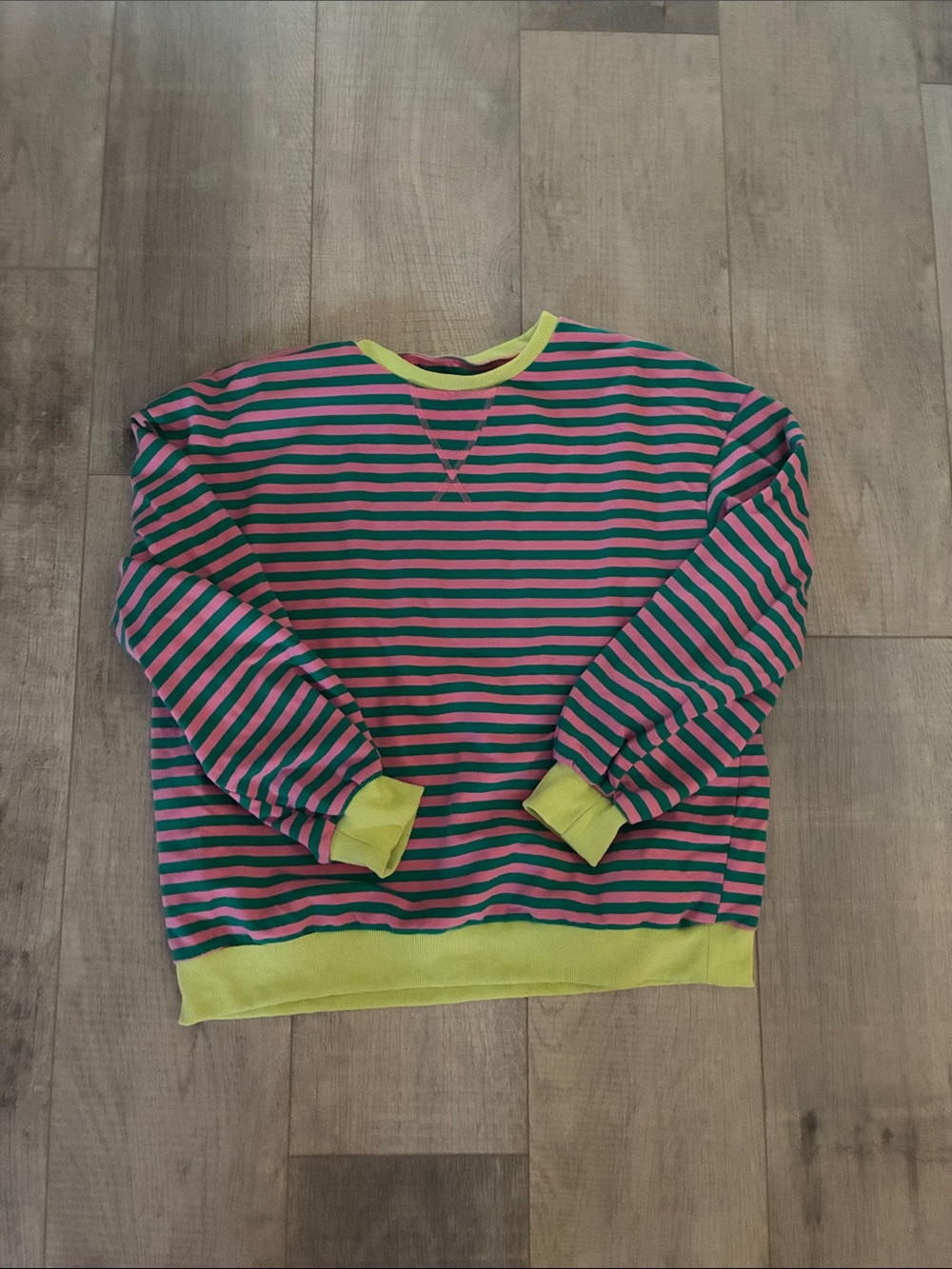 Striped Crewneck Sweater with Lime Trim - women